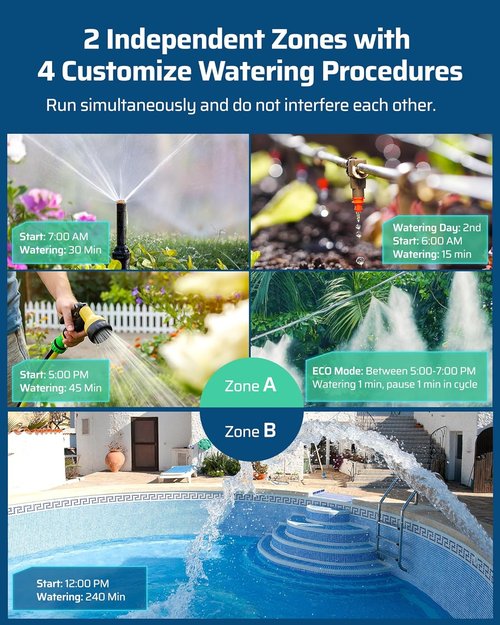DEWENWILS Sprinkler Timer - 2 Zone Programmable Water Timer for Garden Hose | Automatic & Manual Modes