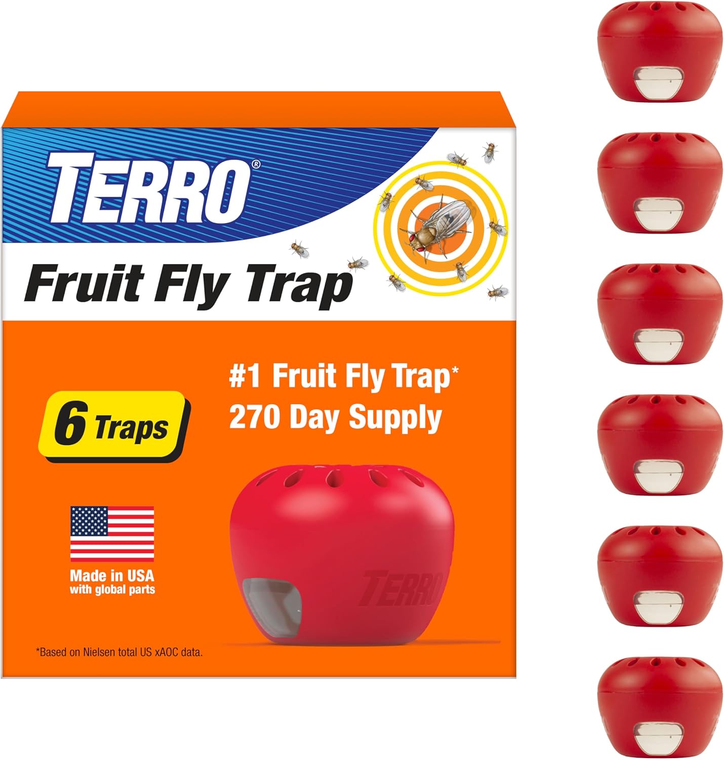 Terro Fruit Fly Traps - 6 Pack with 270 Days of Effective Lure Supply for Indoor Use
