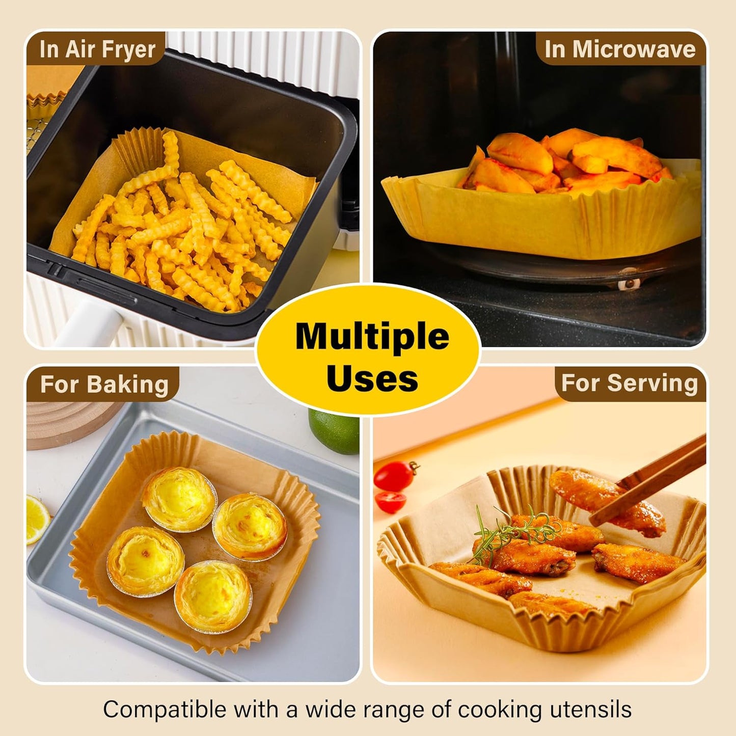 Air Fryer Liners 125 Pcs | Unbleached 8-Inch Non-Stick Parchment Paper for 5-8QT Fryers