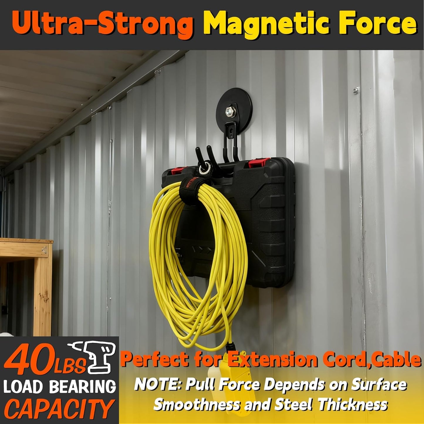 ULIBERMAGNET Extra Large Magnetic Hooks - Heavy Duty 2 Pack for Garage, RV & Tool Shed (Black, 3.46 Inch)