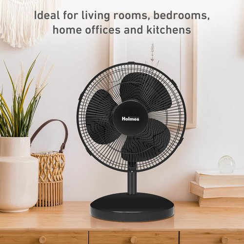 Holmes 12 Inch Oscillating Table Fan - 3 Speed Settings | 75° Wide Angle & 15° Tilt - Quiet for Home & Office