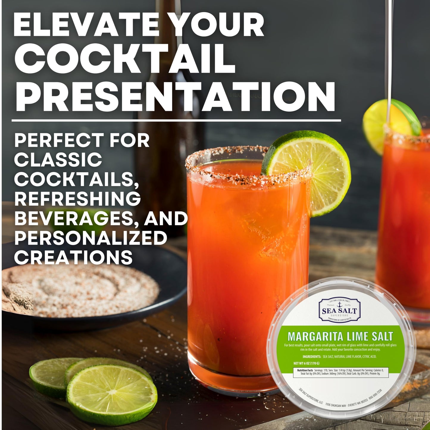 Margarita Lime Salt Infused with Vibrant Lime Zest – Unrefined, Natural Margarita Salt Rimmer for Garnishing Cocktails, Refreshing Drinks, and Glassware – 6 oz Tub