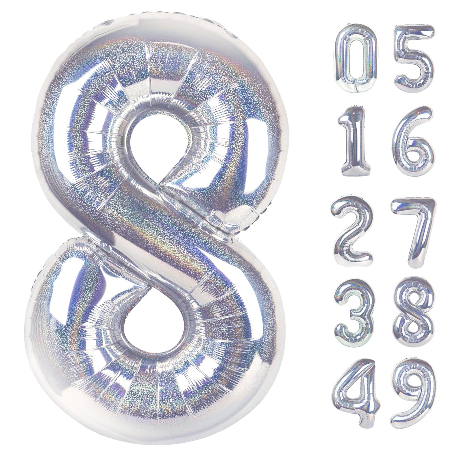 Laser Silver 8 Balloon, Number Balloons 40 Inch, 8th Birthday Decorations for Girls, Birthday Balloons, Laser Silver Party Supplies, Number 8 Balloon