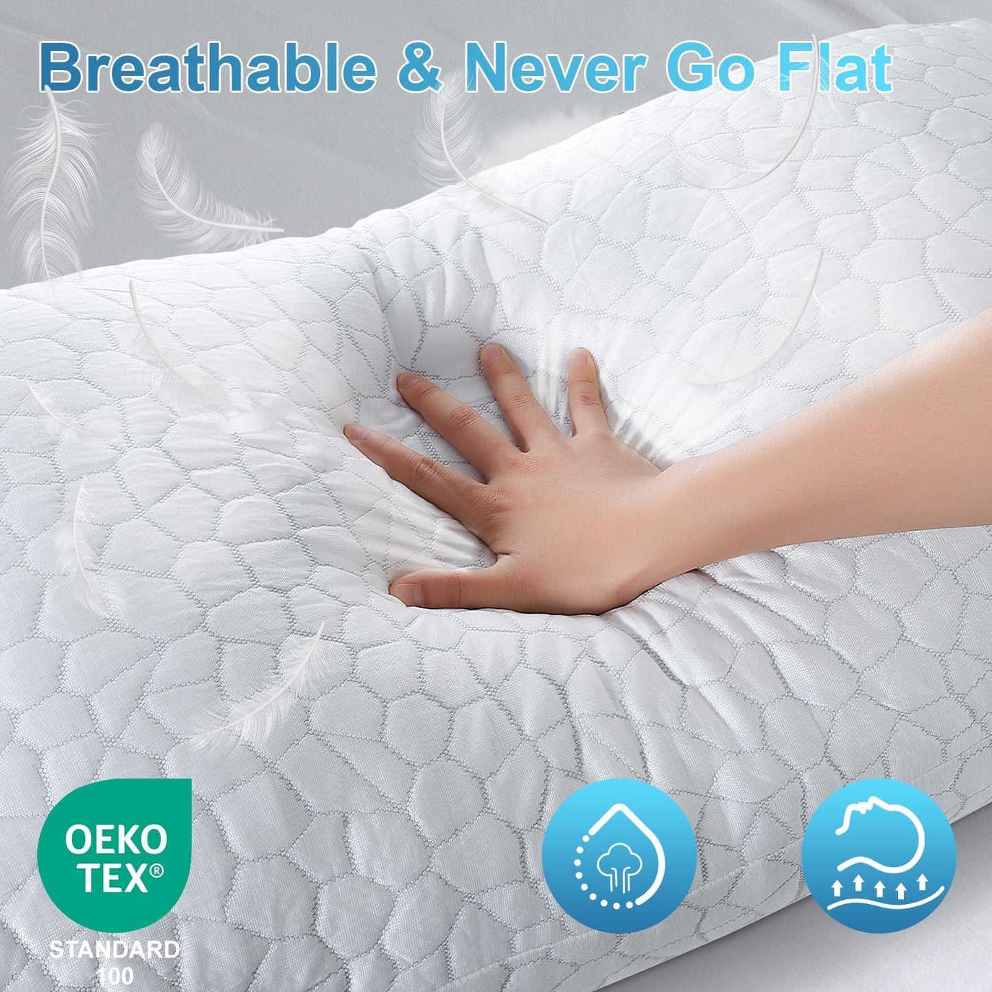 QUTOOL Cooling Pillow - CertiPUR-US Shredded Memory Foam | Adjustable Firmness for All Sleep Positions - Set of 2, White