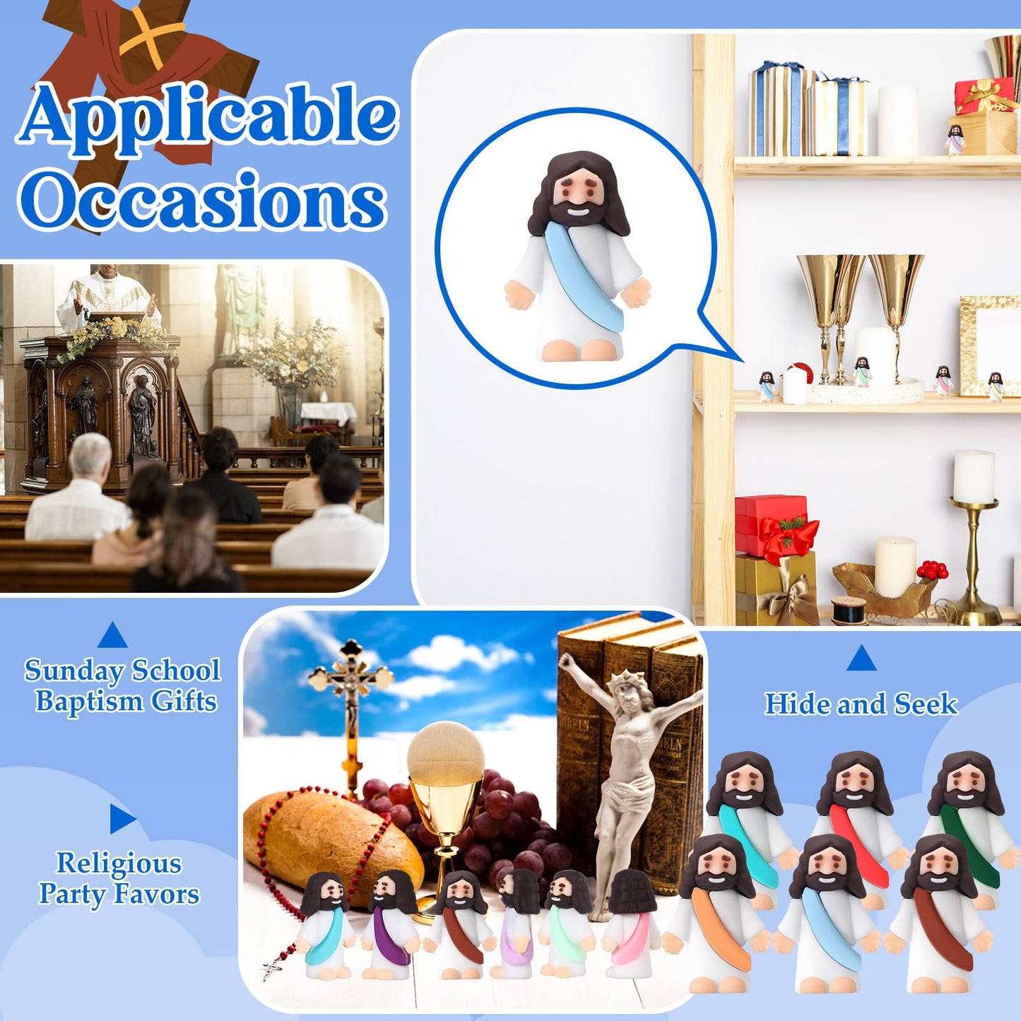 Bememo 25 Pcs Little Jesus Figures Original Design Mini Rubber Jesus Toys to Hide and Seek Religious Party Favors Sunday Baptism Gifts(Comprehensive Colors)