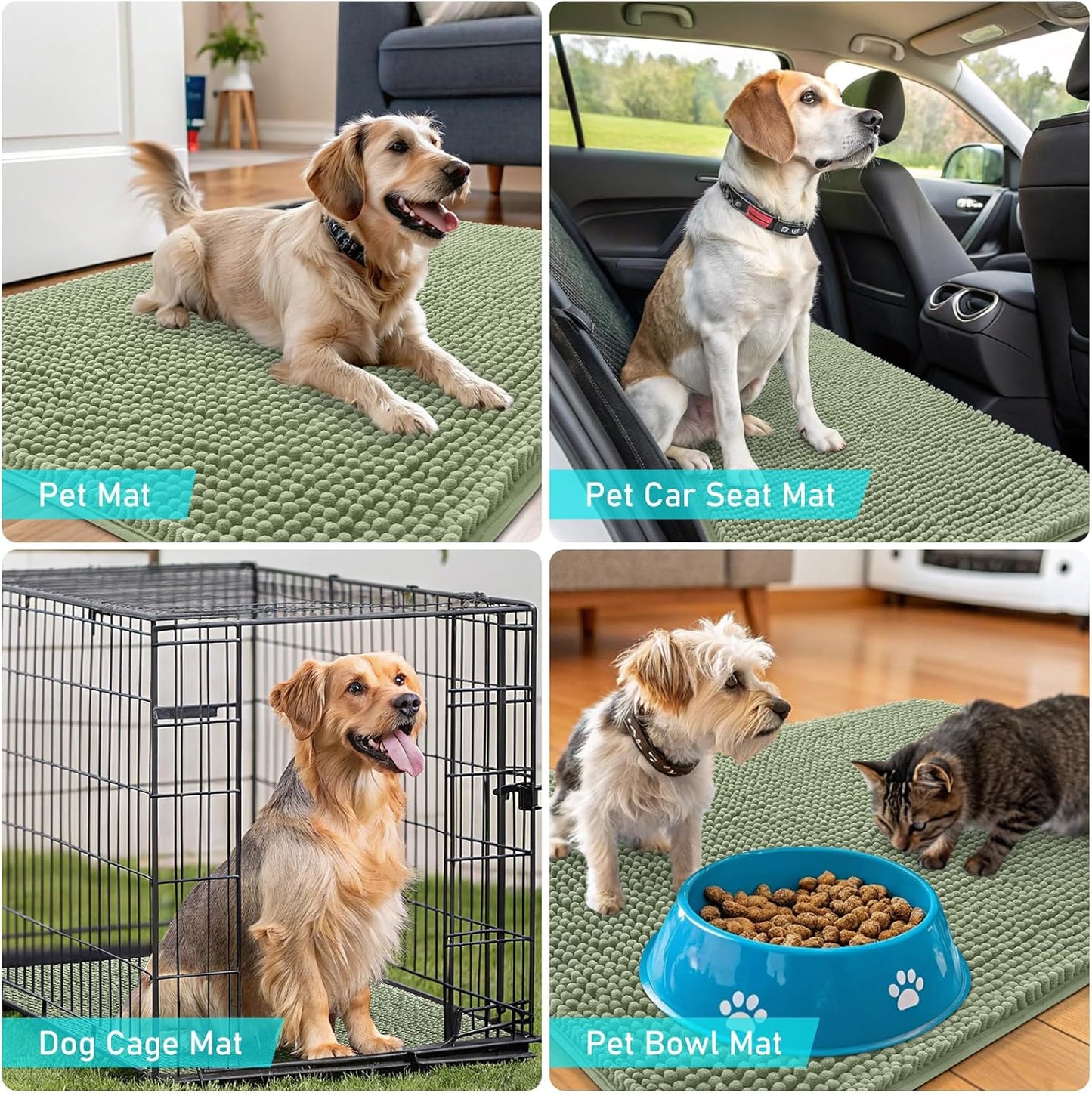 OLANLY Dog Door Mat - Absorbent Non-Slip Chenille Mat for Muddy Paws | 30x20, Quick Dry, Sage Green
