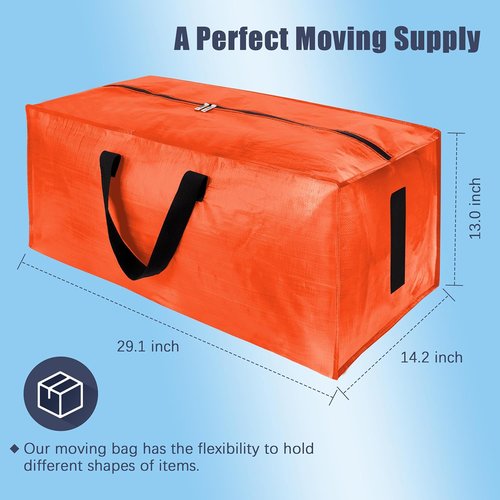 HOMESURE Large Water-Resistant Moving Bags - 8 Pack Heavy-Duty Storage Totes with Zippers & Handles | Space-Saving Design (Orange)