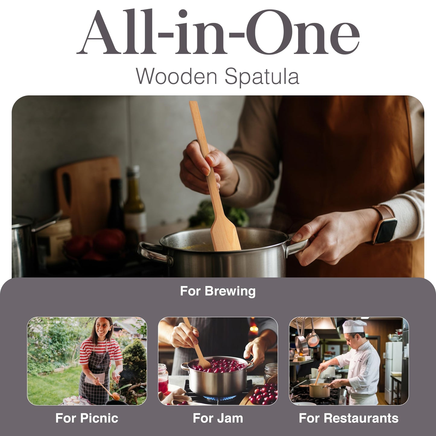 Flat Wooden Spatula for Cooking - 32" Long Wooden Stirring Paddle for Cooking, Mixing, Brewing in Big Stock Pots, Hand-Held Beech Wood Pot Stirrer Wooden Spoon for Kitchen