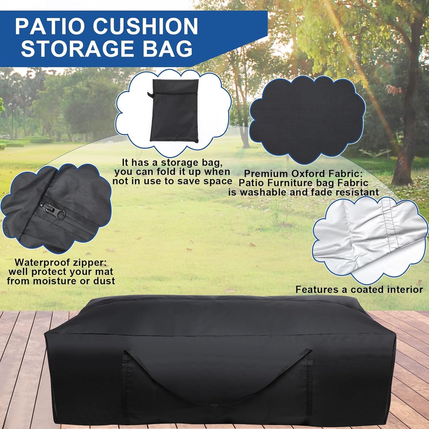 Silkfly Waterproof Outdoor Cushion Storage Bags - Extra Large 68 Inch with Handles | Durable 420D Oxford Fabric - Black