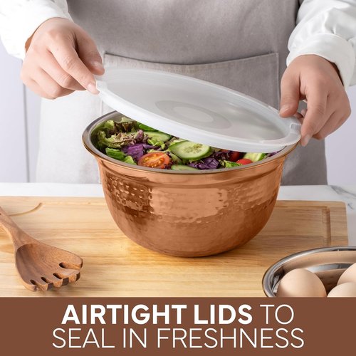 Cook With Color 18-Piece Mixing Bowls Set - Handcrafted Stainless Steel with Airtight Lids, Copper Finish