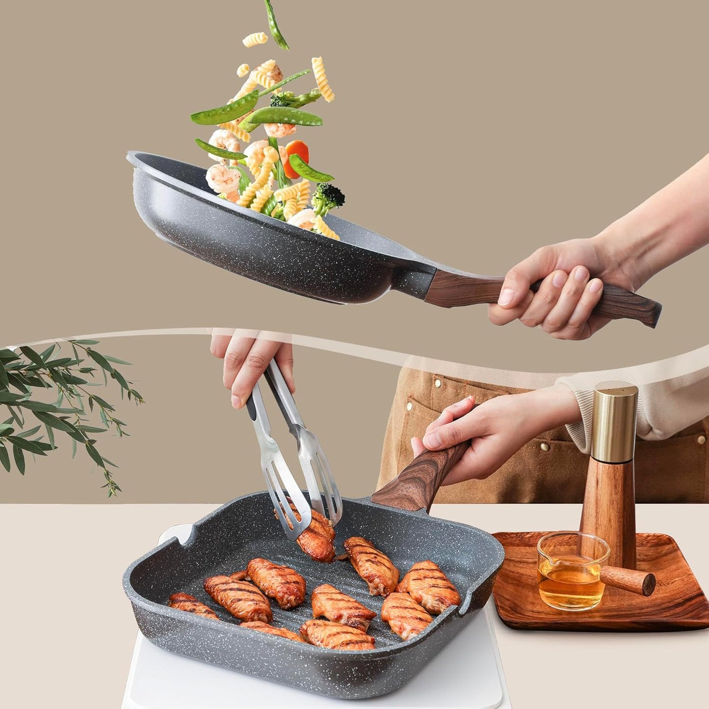 SENSARTE Nonstick Granite Cookware Set - 23 PCS Healthy Pots & Pans | PFOA & PFOS Free, Gray