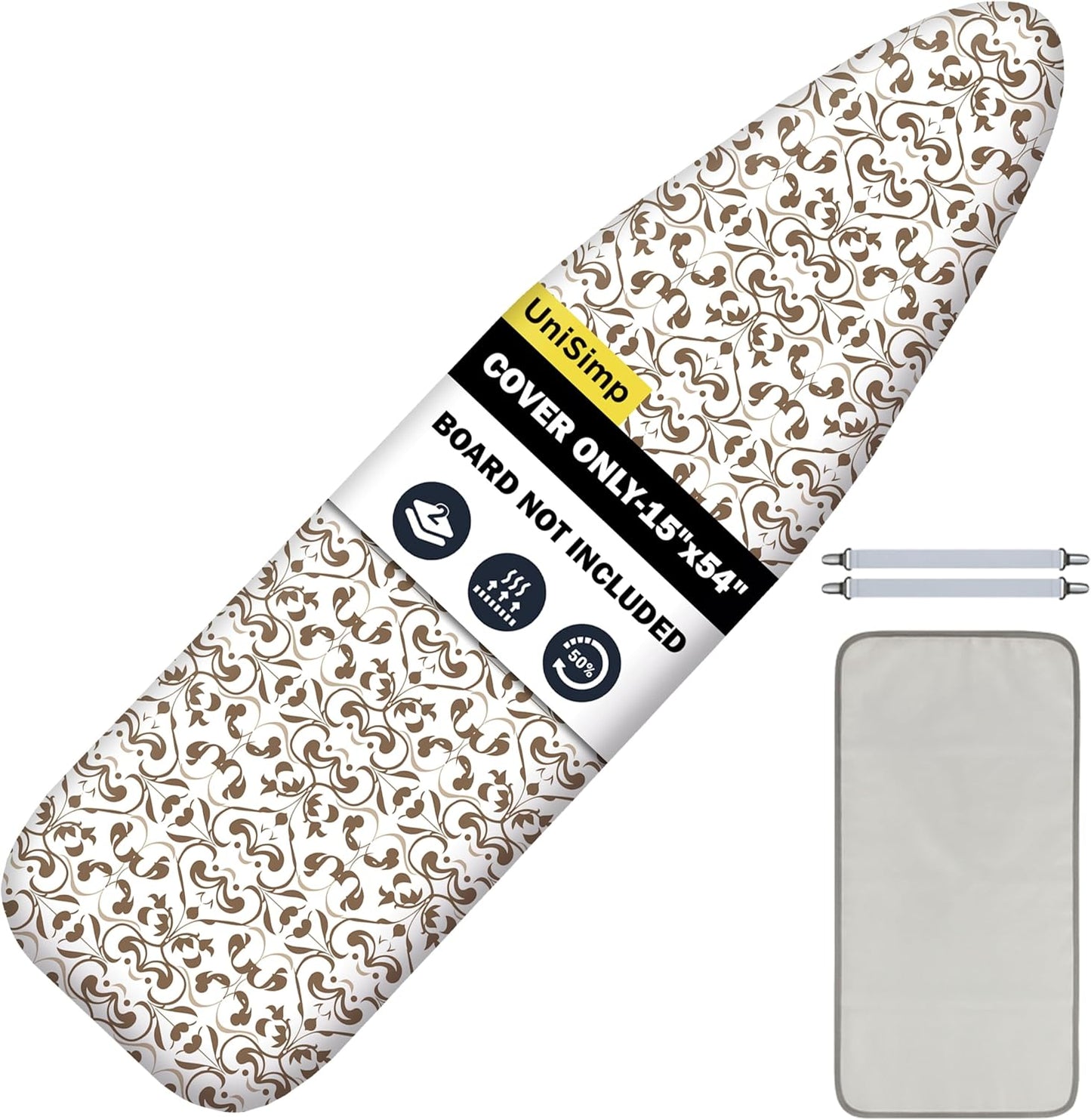 UniSimp Ironing Board Cover - Extra Thick Natural Cotton, Scorch & Stain Resistant | 15"x54" Taupe