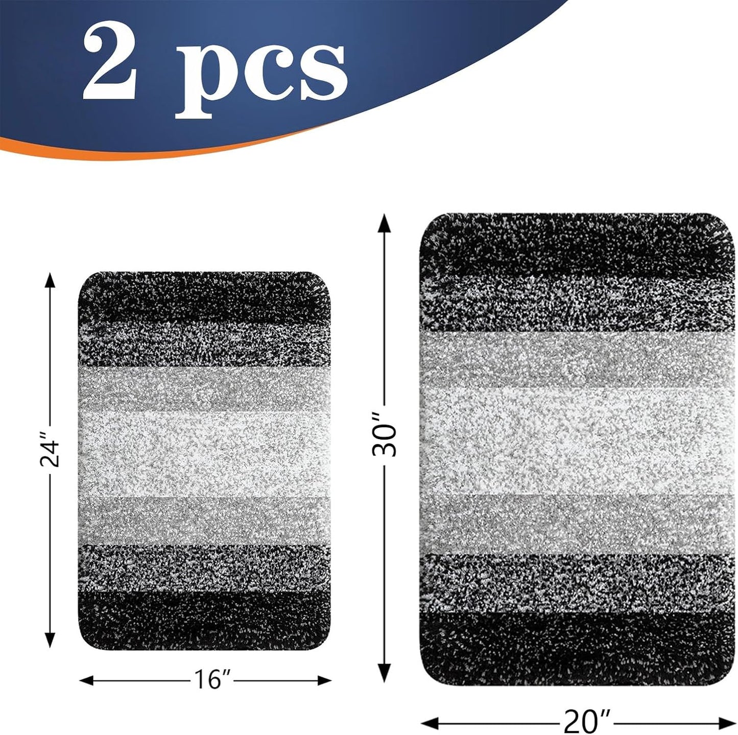 OLANLY Bathroom Rug Set - Soft Absorbent Microfiber Mats | Non-Slip & Machine Washable (30"x20" + 24"x16", Black)