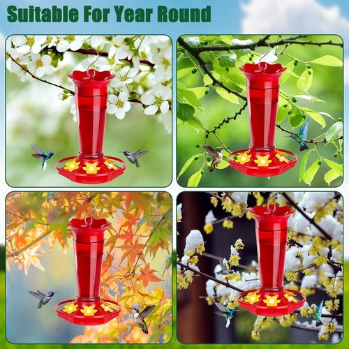 Gbekery 10 OZ Glass Hummingbird Feeders - Ant & Bee Proof, 6 Feeding Ports | Red 2 Pack Garden Décor Gifts