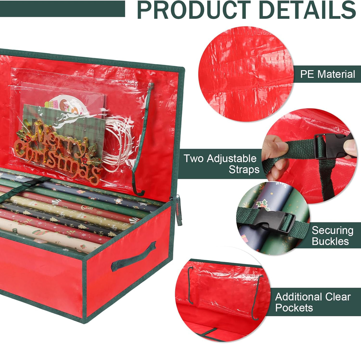 Regine Switzerland Christmas Gift Wrapping Paper Organizer - Durable Plastic Storage Bags for Holiday Supplies | Under Bed Storage (Red)
