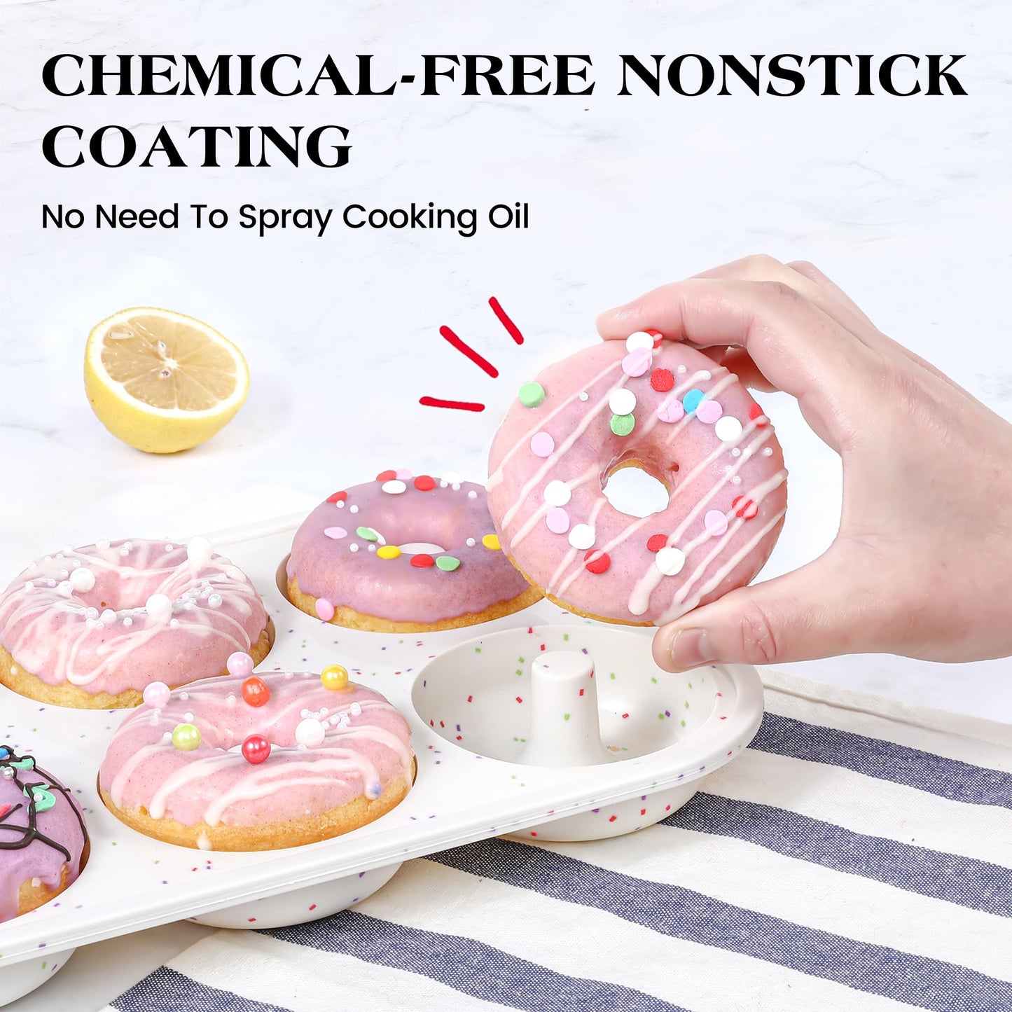 KASHME 2 Pcs Silicone Donut Pan for Baking with Metal Reinforced Frame Nonstick 6 Cavity Donut Molds Doughnut Tray 3.25 Inch Large Bagel Molds(Cream)