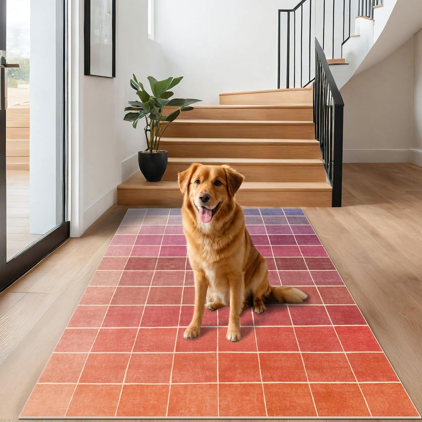 Skiennix Ombre Pink & Orange Area Rug - Washable Non-Slip 5x7 for Living Room, Nursery & Playroom