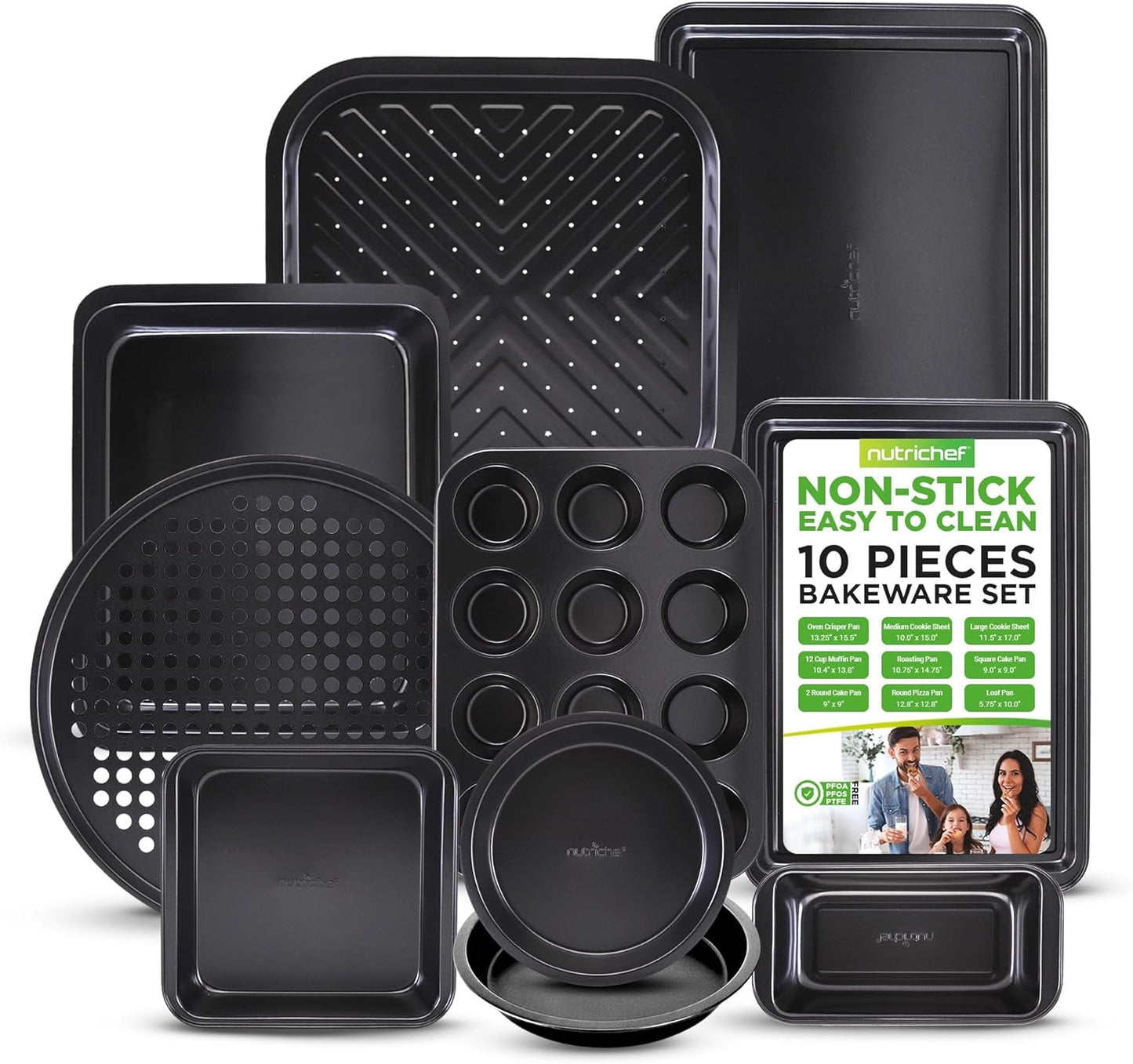 NutriChef 10-Piece Non-Stick Baking Set - Heavy-Duty Carbon Steel Bakeware for Effortless Food Release & Easy Cleanup