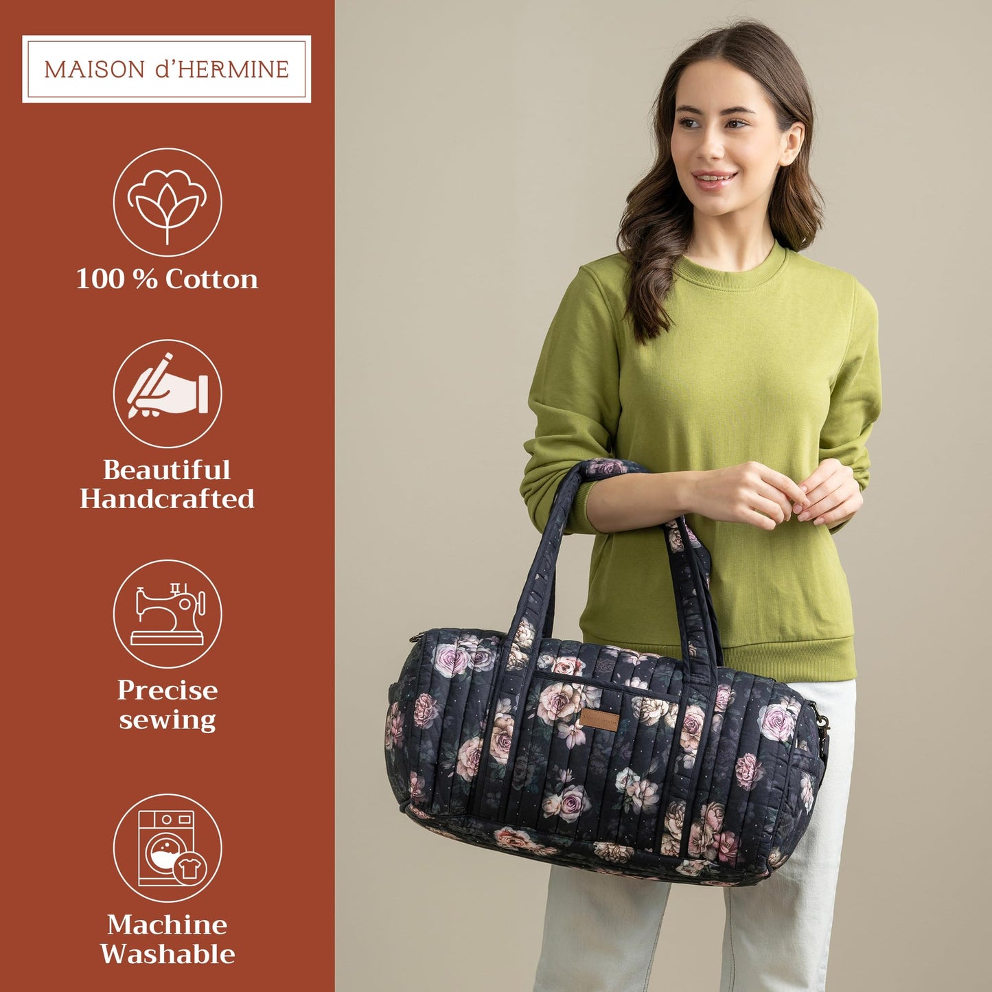 Maison d' Hermine Weekend Duffel Bags for Women Cotton Quilted Overnight Luggage Weekend Bag for Men Gym Sports Gifts Travel Business Travellers Trip Mothers Day Gifts -Colmar - Yellow
