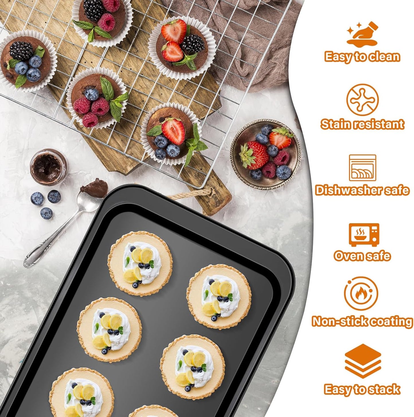 Skiennix 6-Piece Carbon Steel Bakeware Set - Nonstick Baking Pans in Black for Versatile Cooking & Baking