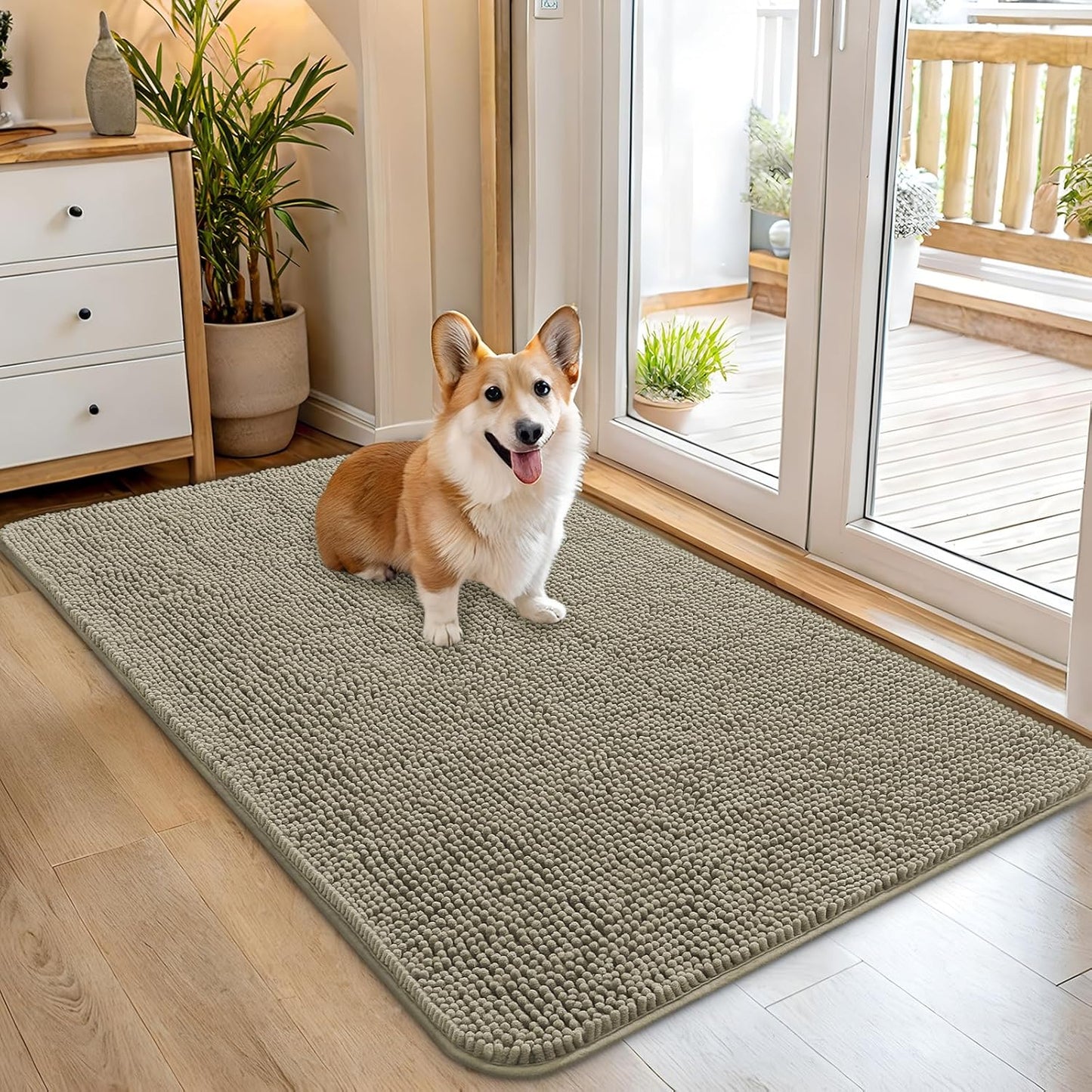 OLANLY Dog Door Mat - Absorbent Non-Slip Mud Mat for Indoor Use | 45x27, Quick Dry Chenille, Warm Taupe