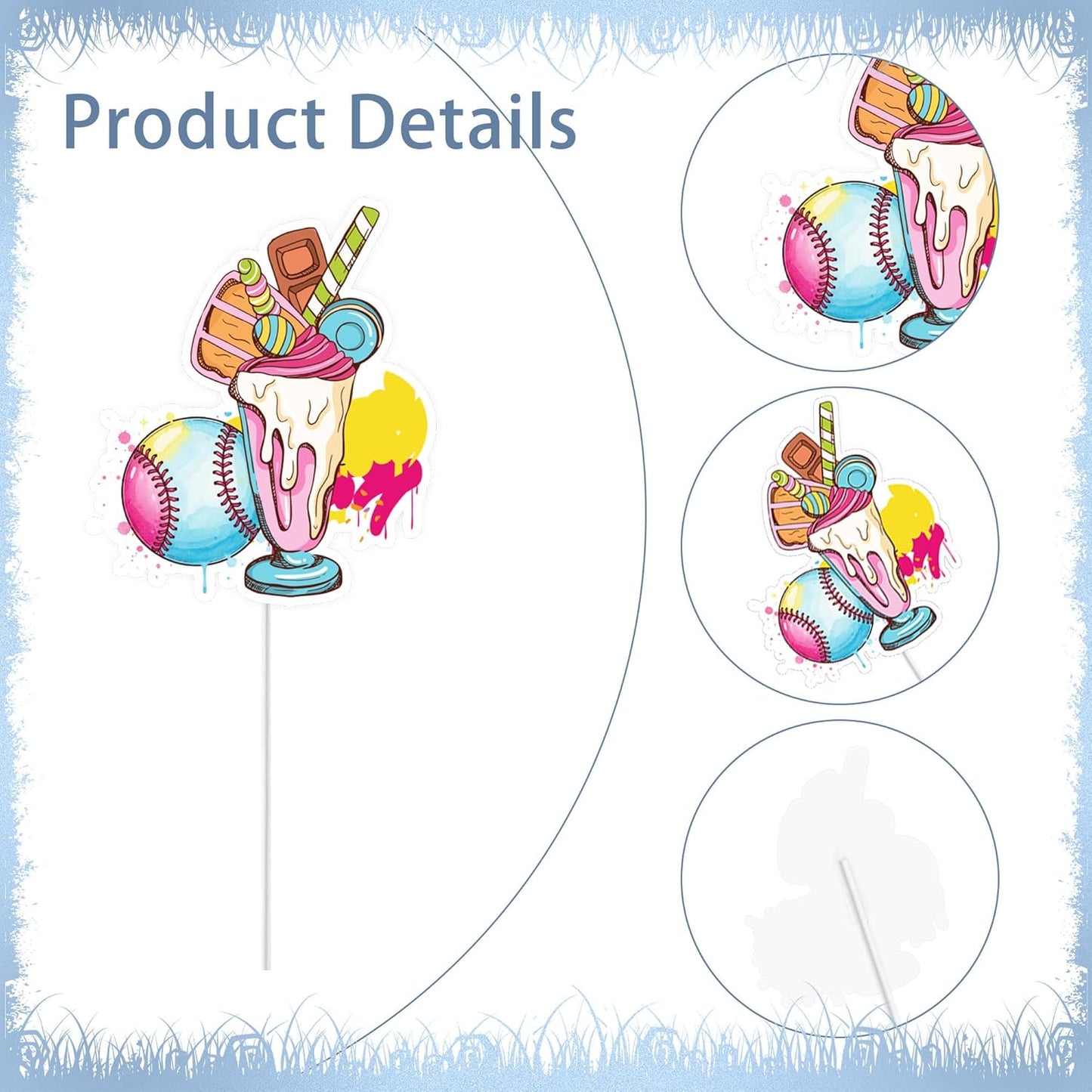Regine Switzerland Ice Cream Drip Baseball Cupcake Toppers - 36 Pcs Birthday Party Decorations for Kids