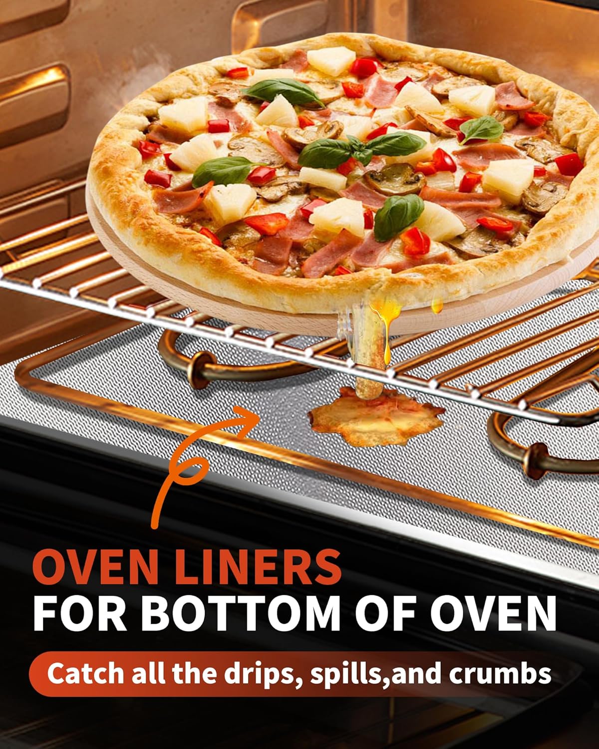 Skiennix Oven Liners - Heavy Duty 4 Pack Reusable Mats | 17"x25" for Electric, Gas & Toaster Ovens, BPA & PFOA Free