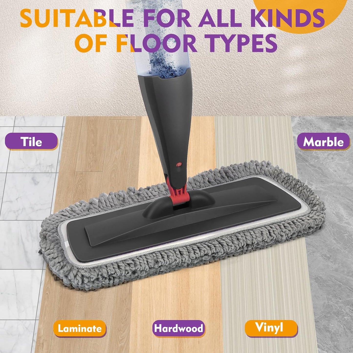 Skiennix Spray Mop - Microfiber Floor Cleaning Mop with Washable Pads & 800ml Refillable Bottle