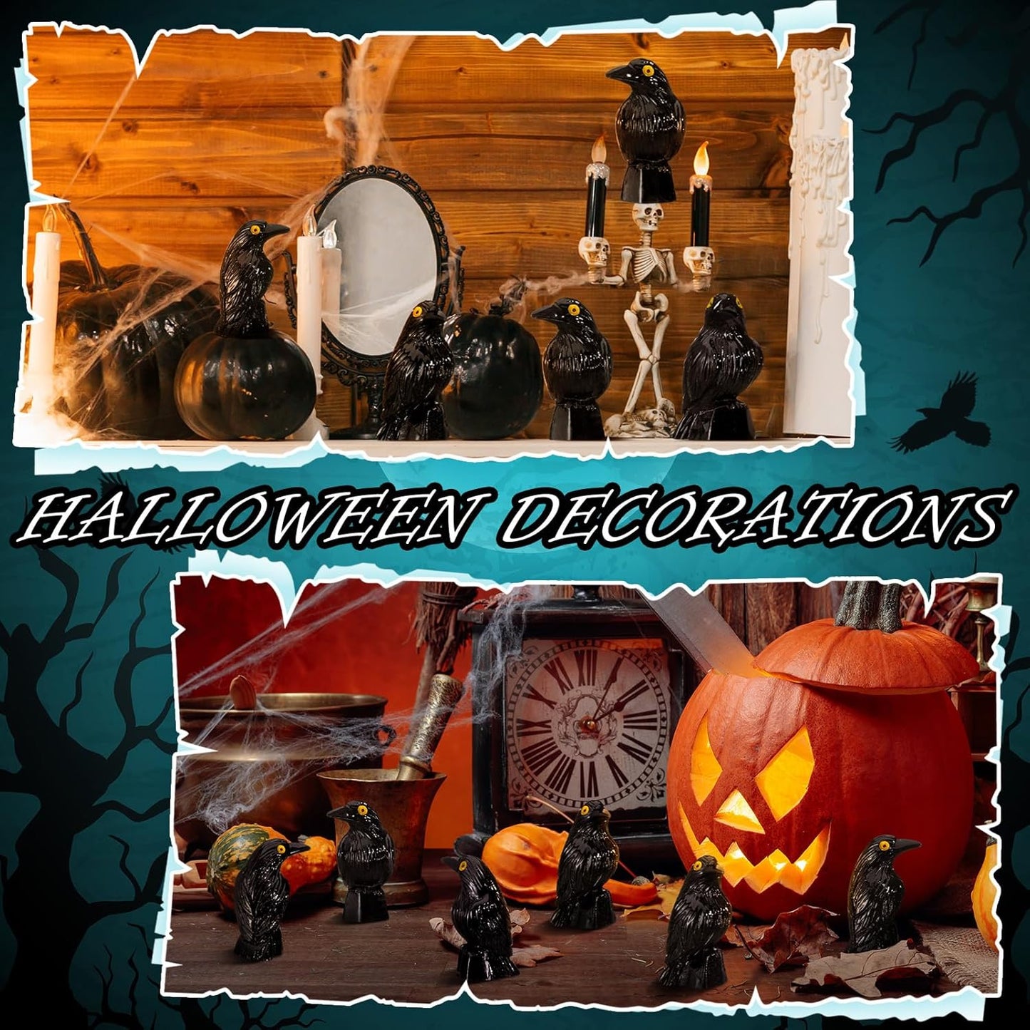Skiennix Miniature Crows Decor - 100 Pcs Black Resin Raven Figurines for Spooky Holiday Scenes