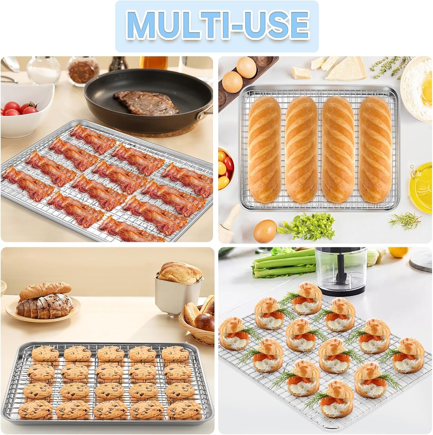 TeamFar Baking Sheet - 16 x 12 Inch Stainless Steel Cookie Pan with Rack | Heavy-Duty & Oven Safe