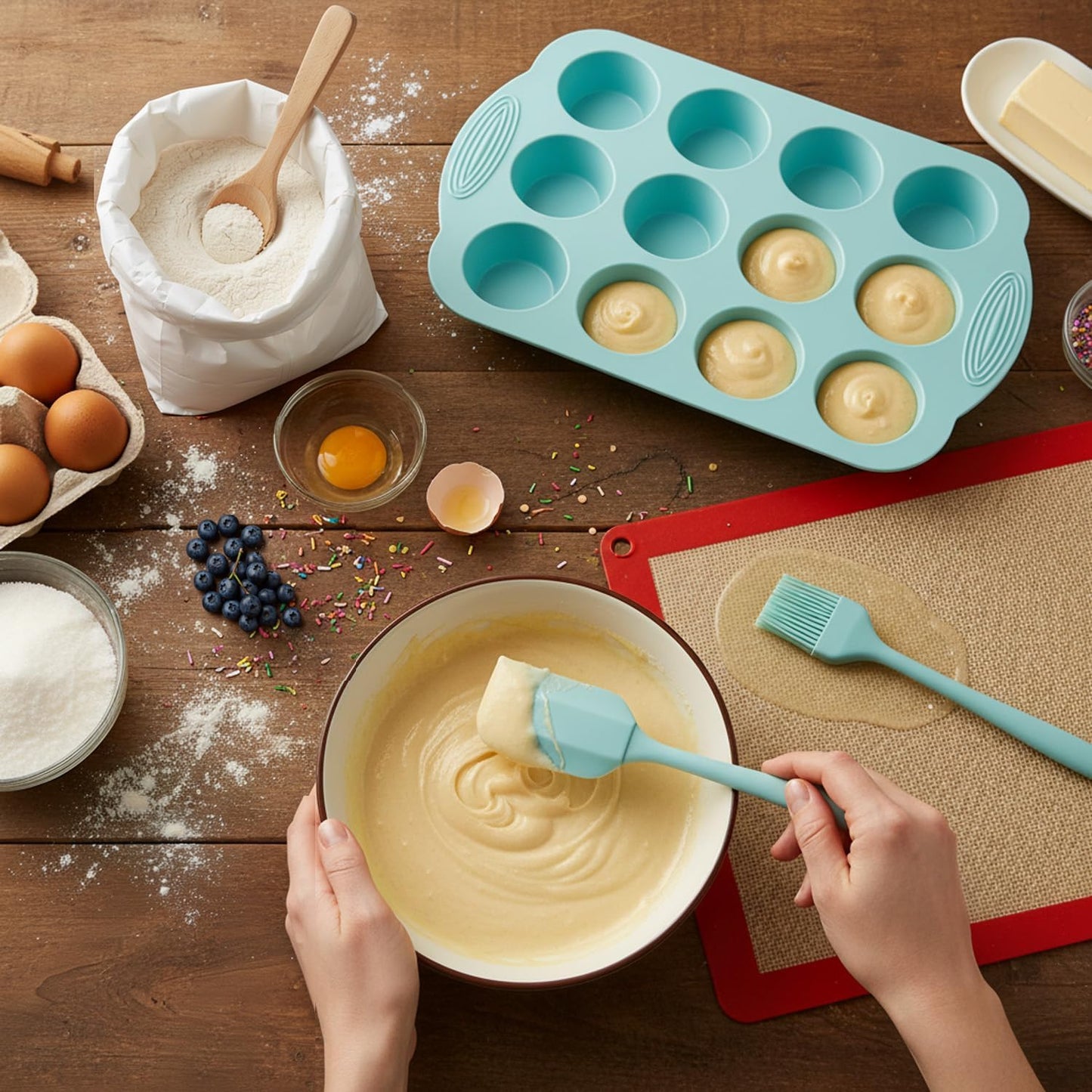 Skiennix 25 PCS Silicone Baking Pans Set - Nonstick Bakeware for Cakes, Muffins & Desserts | Round & Square