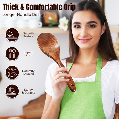 7 Pcs Natural Teak Wooden Spoons for Cooking, Kitchen Utensil Set – Nonstick & Safe Cooking Tools – Comfortable Grip & Lightweight Wooden Spoons – Ideal for Home Chefs