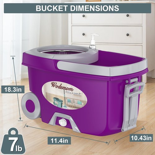 Dual Compartment Spin Mop and Bucket, Mop and Bucket with Wringer Set,360°Rotating Spinning Mopping for Floor Cleaning with 6 Microfiber Replacement Heads, 61" Extended Handle, 2X Wheel