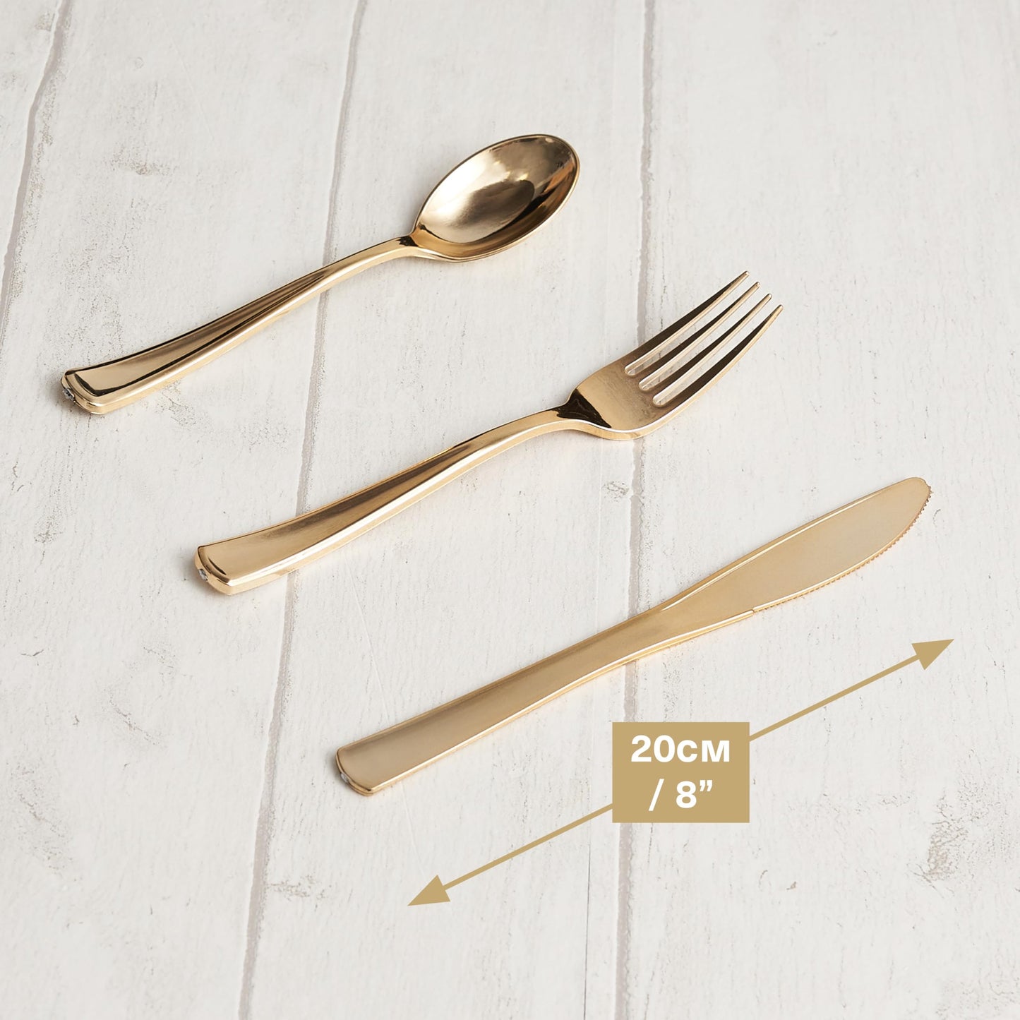 MATANA - 180 Gold Plastic Silverware Set (60 Knives 60 Forks 60 Spoons) Bulk Reusable Gold Plastic Cutlery Utensils for Party, Wedding, Dinner, Heavy Duty