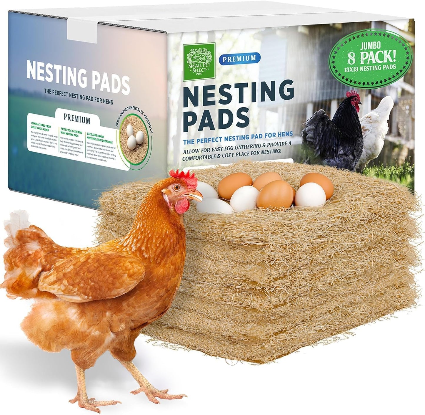Small Pet Select - Chicken Nesting Pads (8-Pack) | 13x13 for Hens & Nesting Boxes