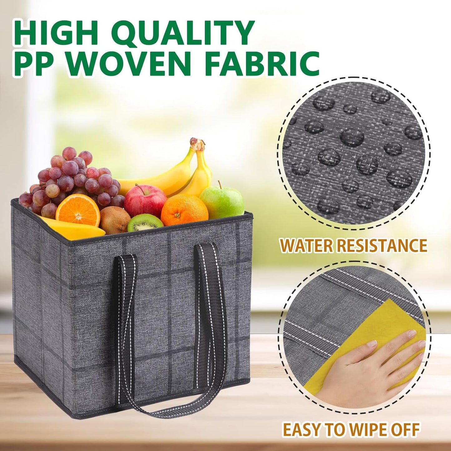 VENO Reusable Grocery Bags - Heavy-Duty Utility Tote with Handles, Water Resistant | 3 Pack, 6 Gallon