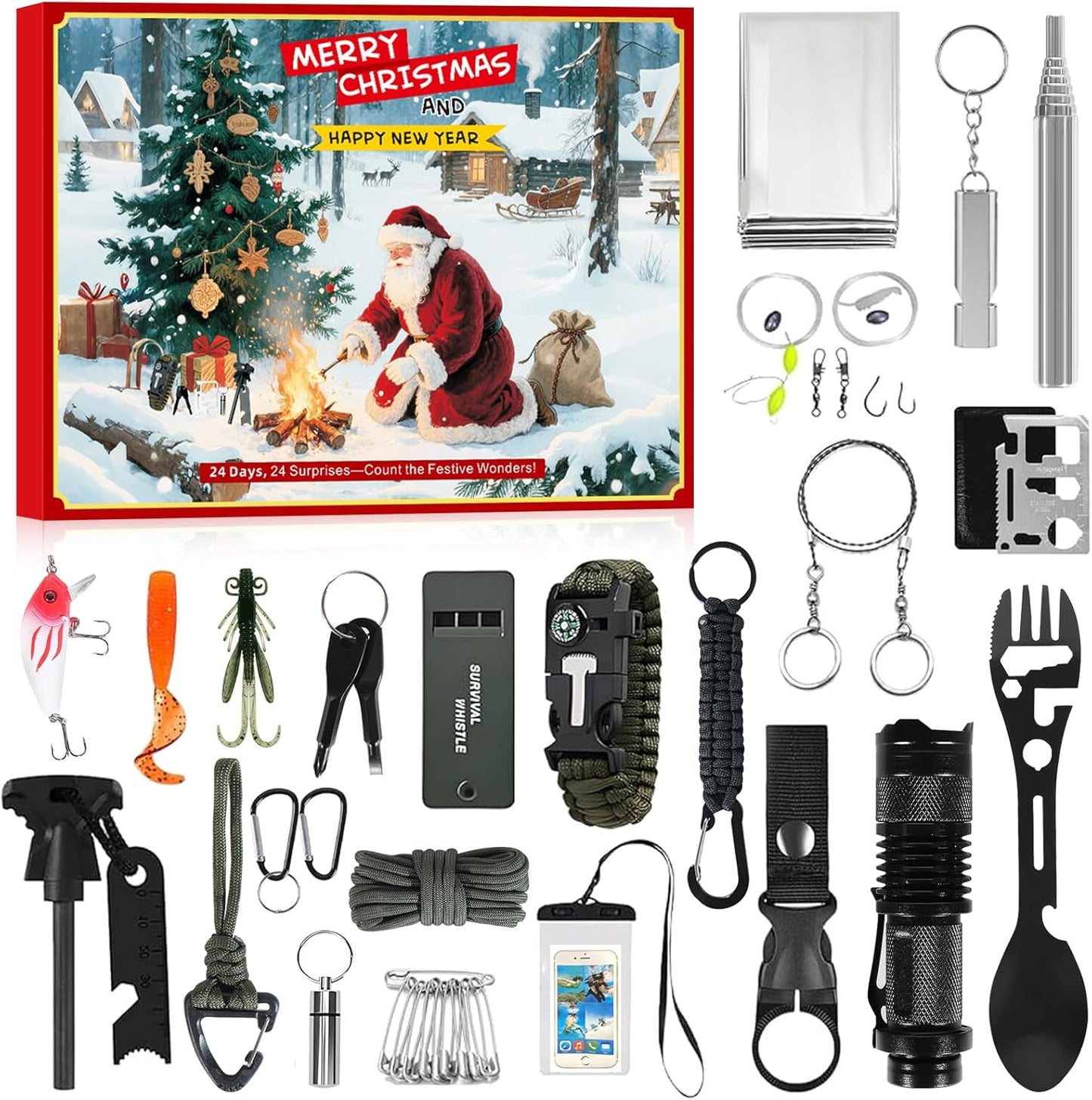 Survival Advent Calendar 2025 - 24 Days of Outdoor Gear & Gadgets for Men and Teens | Perfect Christmas Countdown Gift