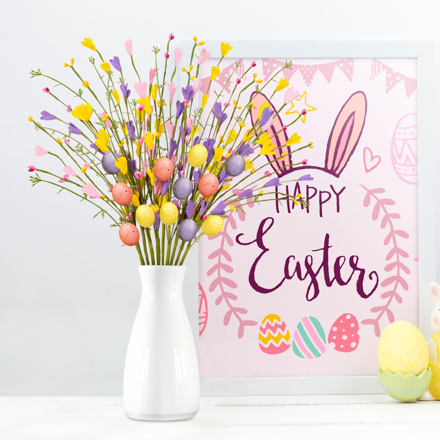 Yen Jean 15PCS Easter Decorations Egg Picks - Spring Artificial Floral Stems Decor Flowers Arrangement for Home Vase Table Centerpiece