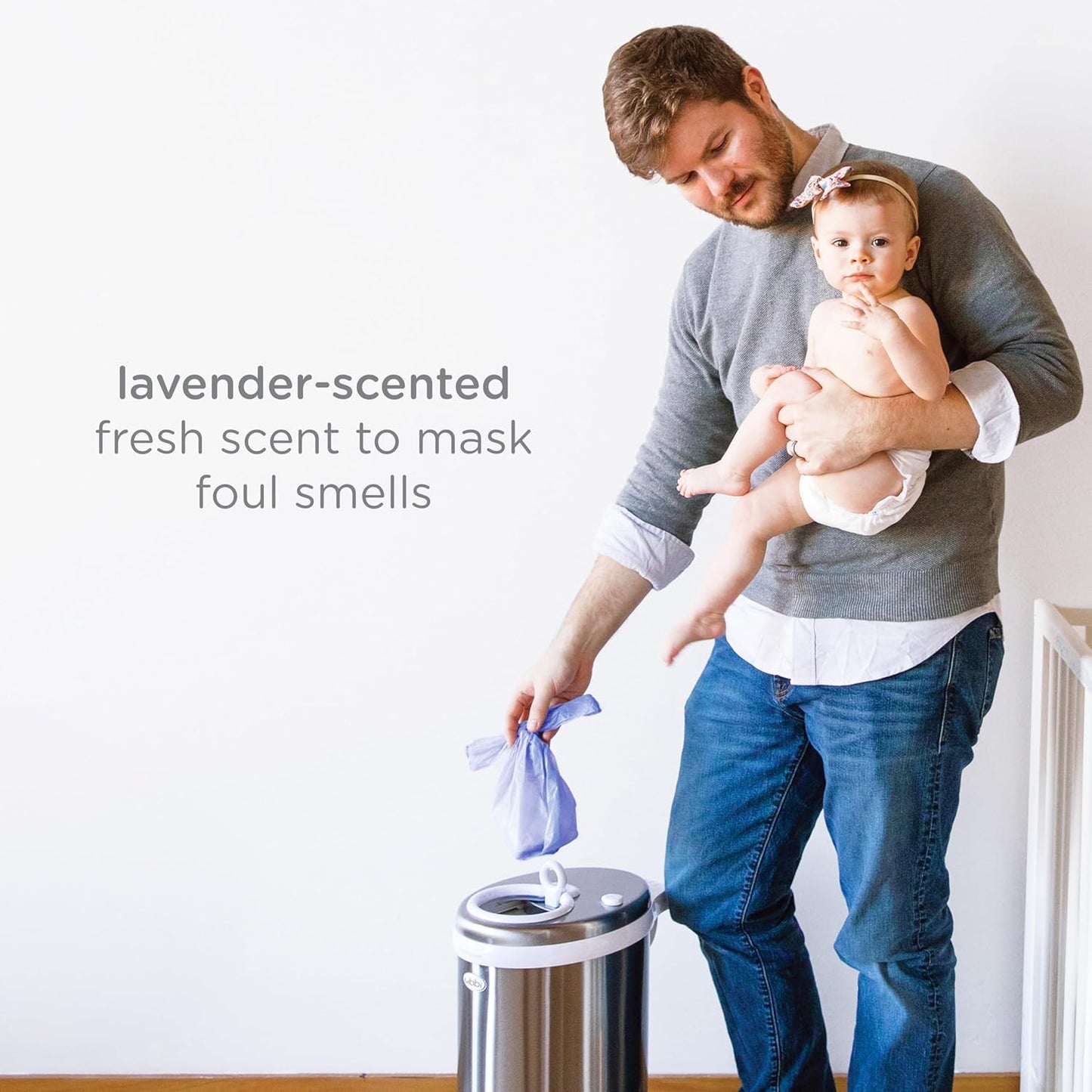 Ubbi Disposable Diaper Sacks - Lavender Scented, Easy-To-Tie Tabs | 200 Count Diaper Disposal Bags