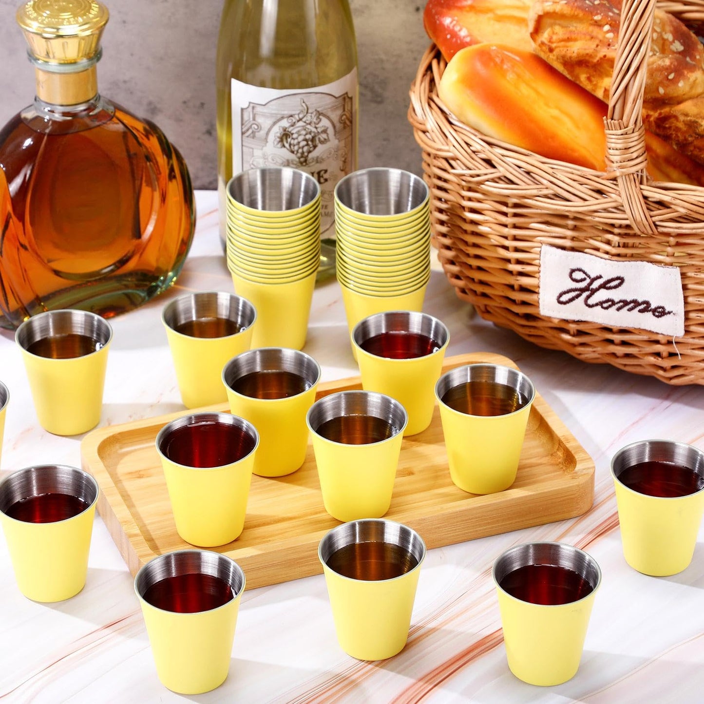 Lallisa 100 Pcs 2 oz Stainless Steel Shot Glasses Metal Cups Small Unbreakable Shot Glass for Espresso Whiskey Bar Home Restaurant Camping Barware Gift (Gold)
