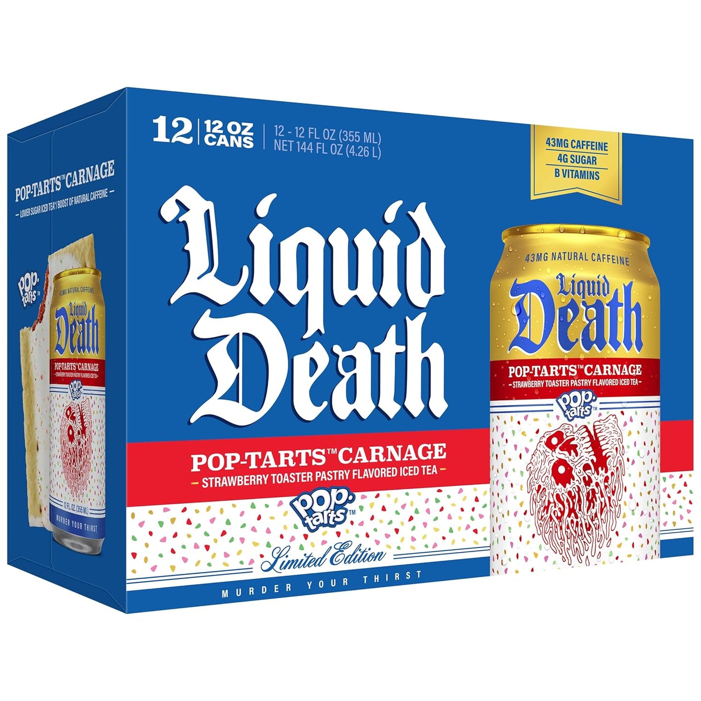 Liquid Death Iced Tea - Pop-Tarts™ Carnage Black Tea with Strawberry Flavor | 12 Fl Oz (Pack of 12)