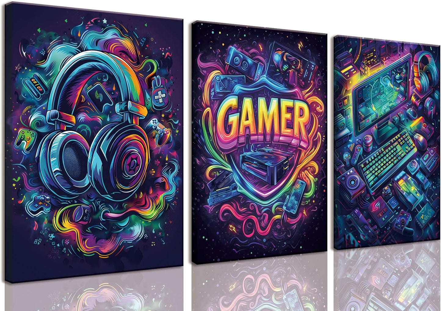 Yolbcdr Gaming Wall Art Set - Cool Canvas Prints for Game Room Decor | Framed 16x24in Posters