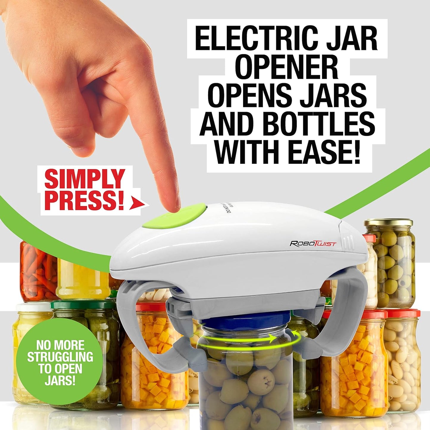 Robotwist Automatic Jar Opener - Deluxe Model with Enhanced Torque | Electric Hands-Free Kitchen Gadget for All Jar Sizes
