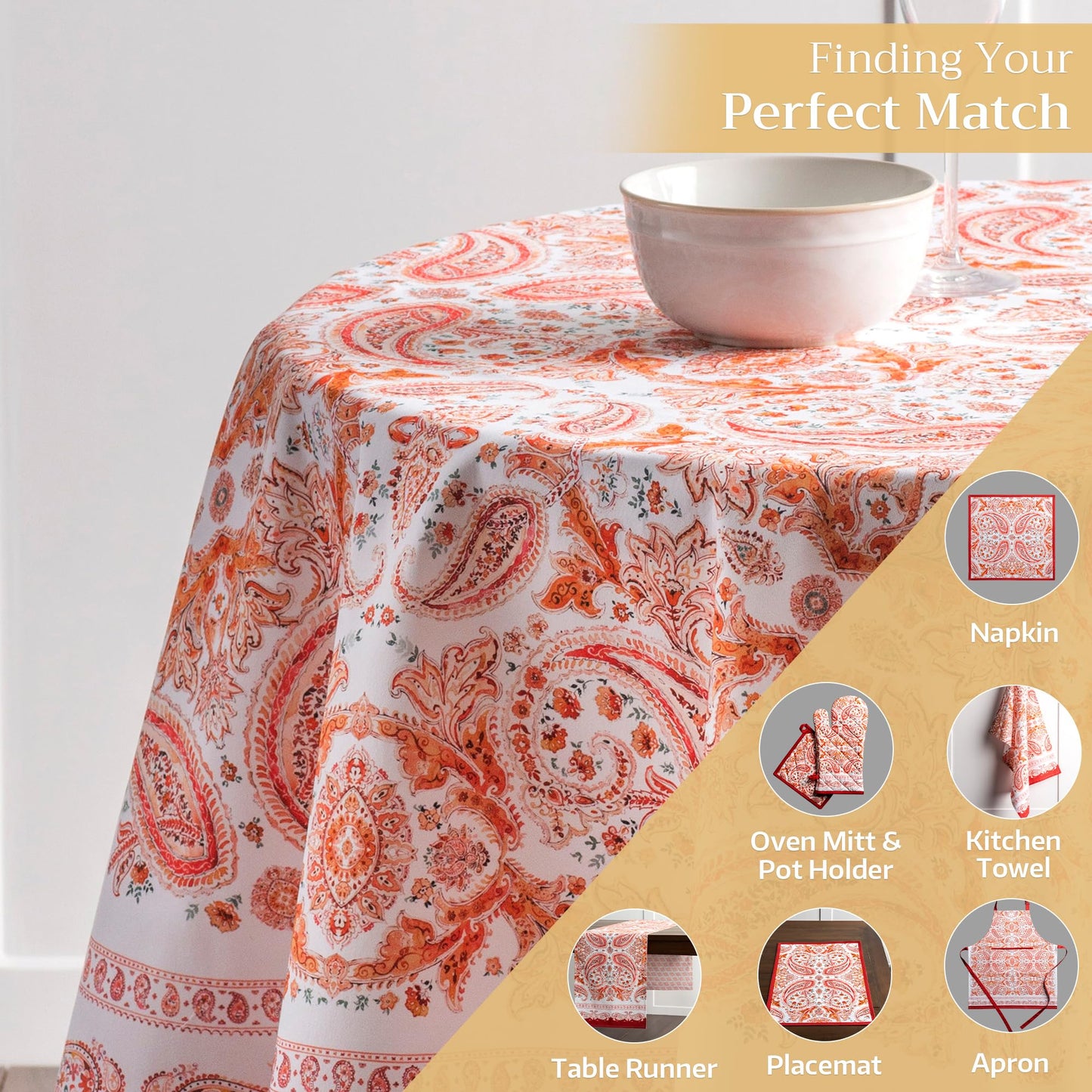 Maison d' Hermine Table Cloth Round Table 100% Cotton 63 Inches Fall Tablecloth Reusable Everyday Use for Thanksgiving Christmas Decorations Dining Farmhouse Party (Orient)
