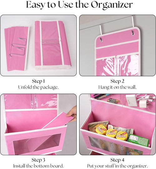 Giraffe Creation Over Door Organizer - 4 Large Capacity Pockets for Closet, Bathroom & Nursery | Pink