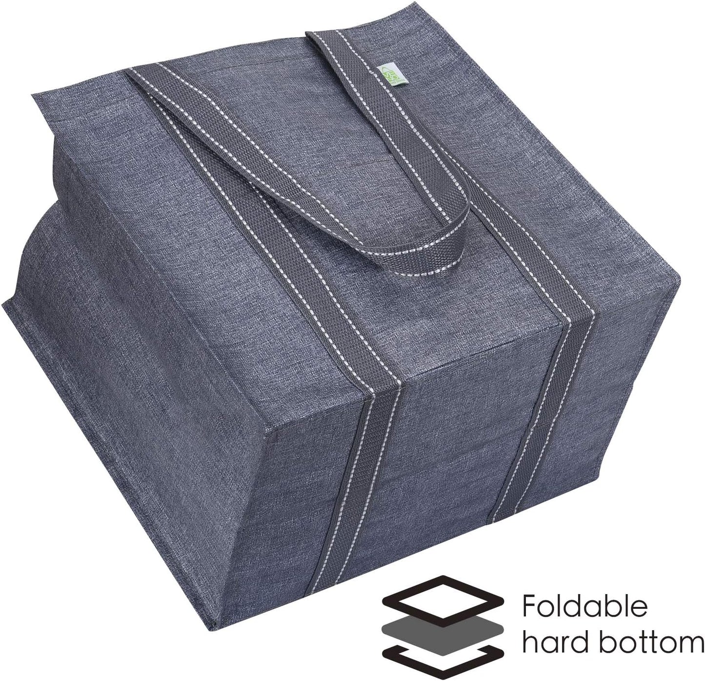 VENO Reusable Grocery Bags - Heavy-Duty Shopping Bags with Handles | Foldable, Hard Bottom, Gray (4 Pack)