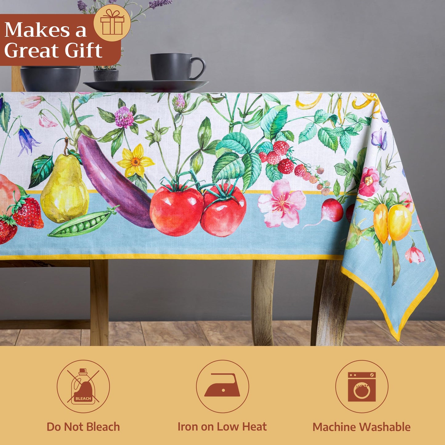 Maison d' Hermine Table Cloth Rectangle Table 100% Cotton 54 x 72 Inches Tablecloth Reusable Decorative for Dining Kitchen Room Farmhouse Home Gifts for Mothers Day Spring Summer - Giverny