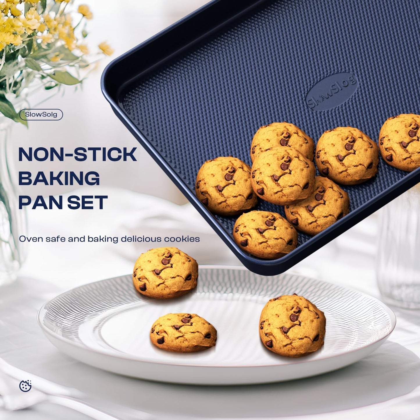 Skiennix 12-Piece Nonstick Bakeware Set - Oven Safe Ceramic Coated Blue with Essential Utensils