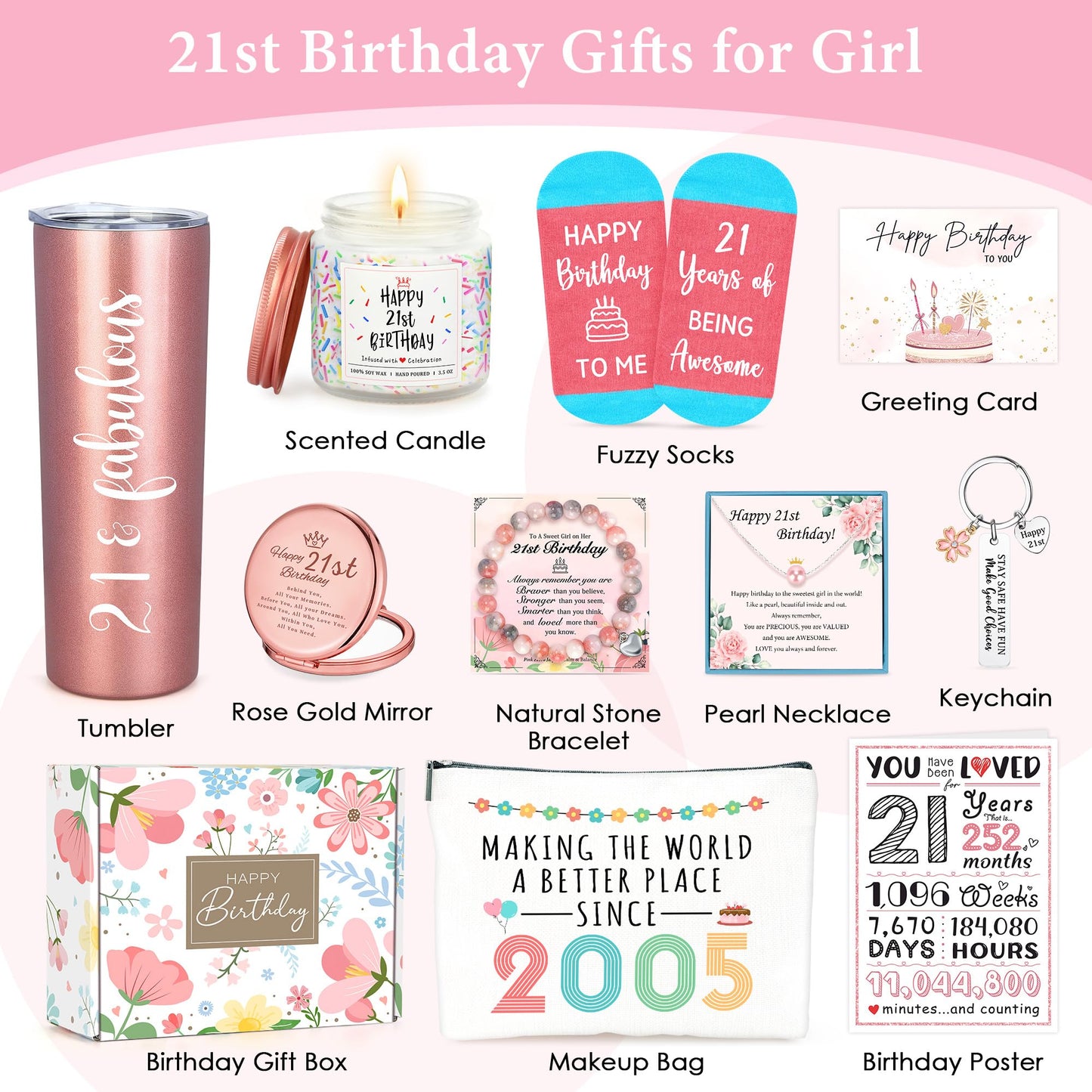 21st Birthday Gifts for Her Women 21 Year Old Birthday Gifts for Her Funny Gift Ideas for 21 Years Old Female Unique Happy 21st Bday Decorations Must Haves for Girl Cool Best 21 Year Olds Accessories