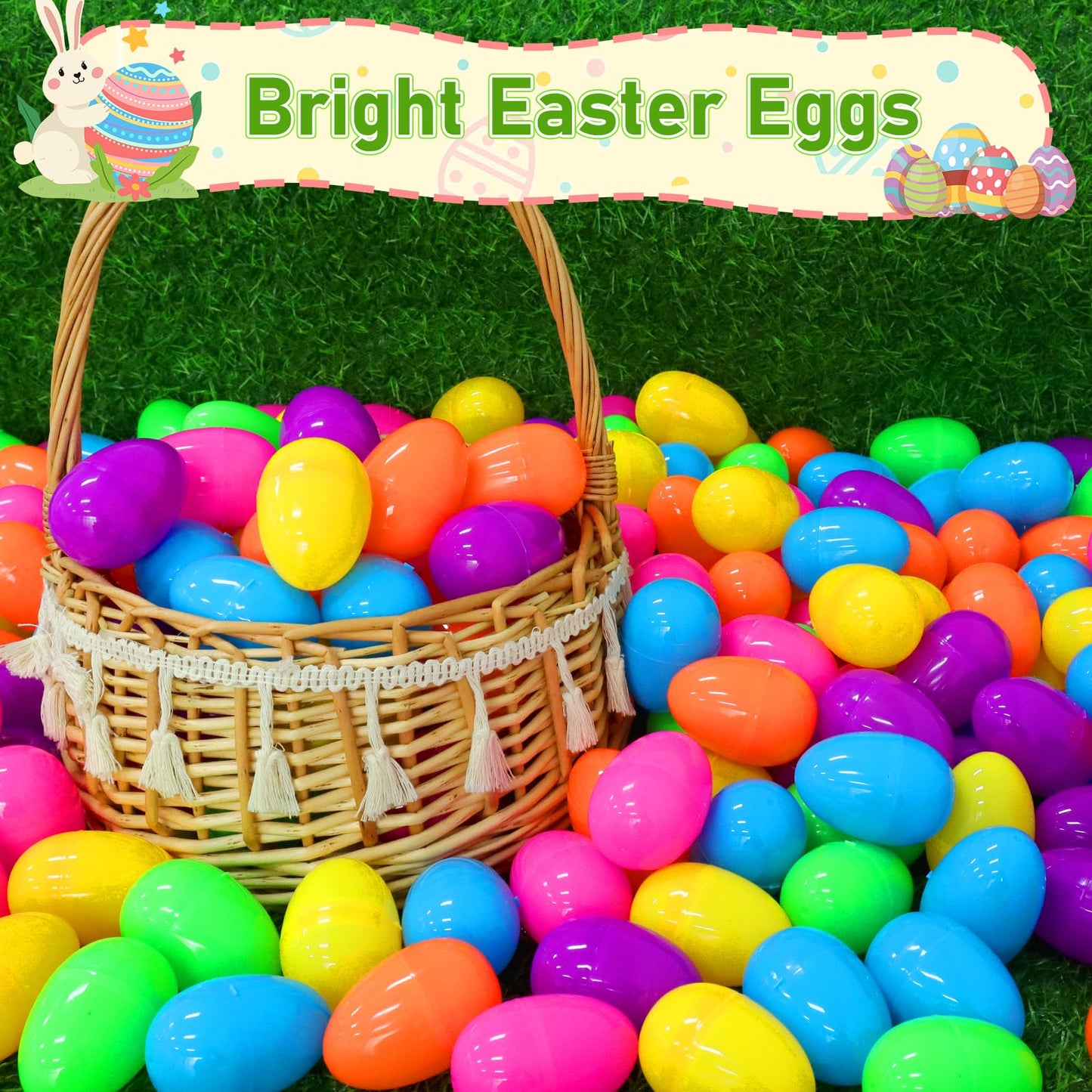 300 Pcs Plastic Easter Eggs Bulk, 2.2" Easter Eggs Fillable, Bright Colors Plastic Eggs Bulks for Easter Egg Hunt, Filling Treats and Party Favor, Easter Basket Stuffers Fillers for Kids Toddlers